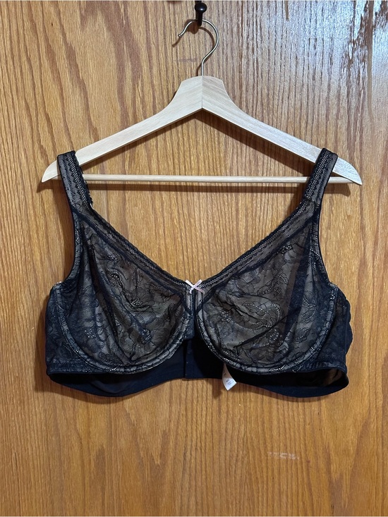 Cacique Other - Cacique Black Sheer Lace Underwire Bra with Pink Bow Sz 46C